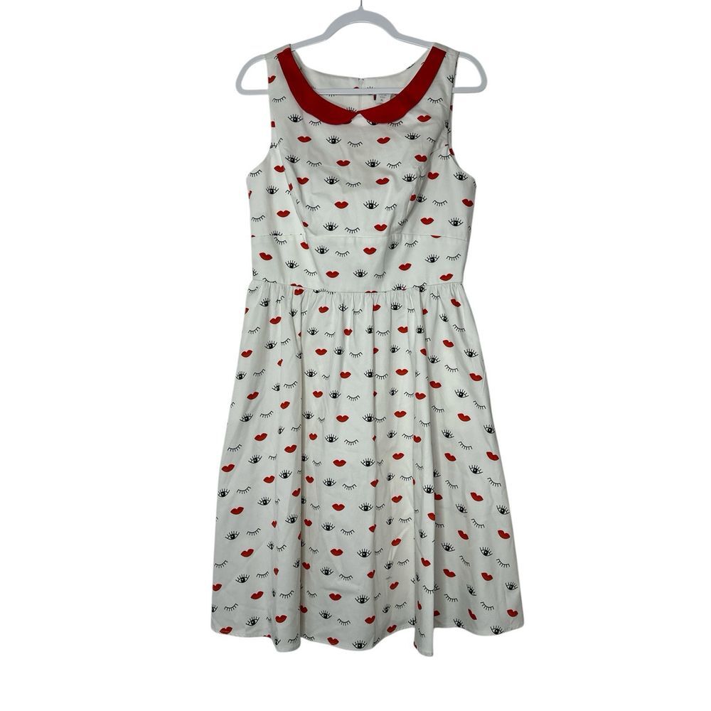 IXIA Vintage Dress Women XL  Lips Eyes Red Collar‎ Coquette Romantic Date Y2K